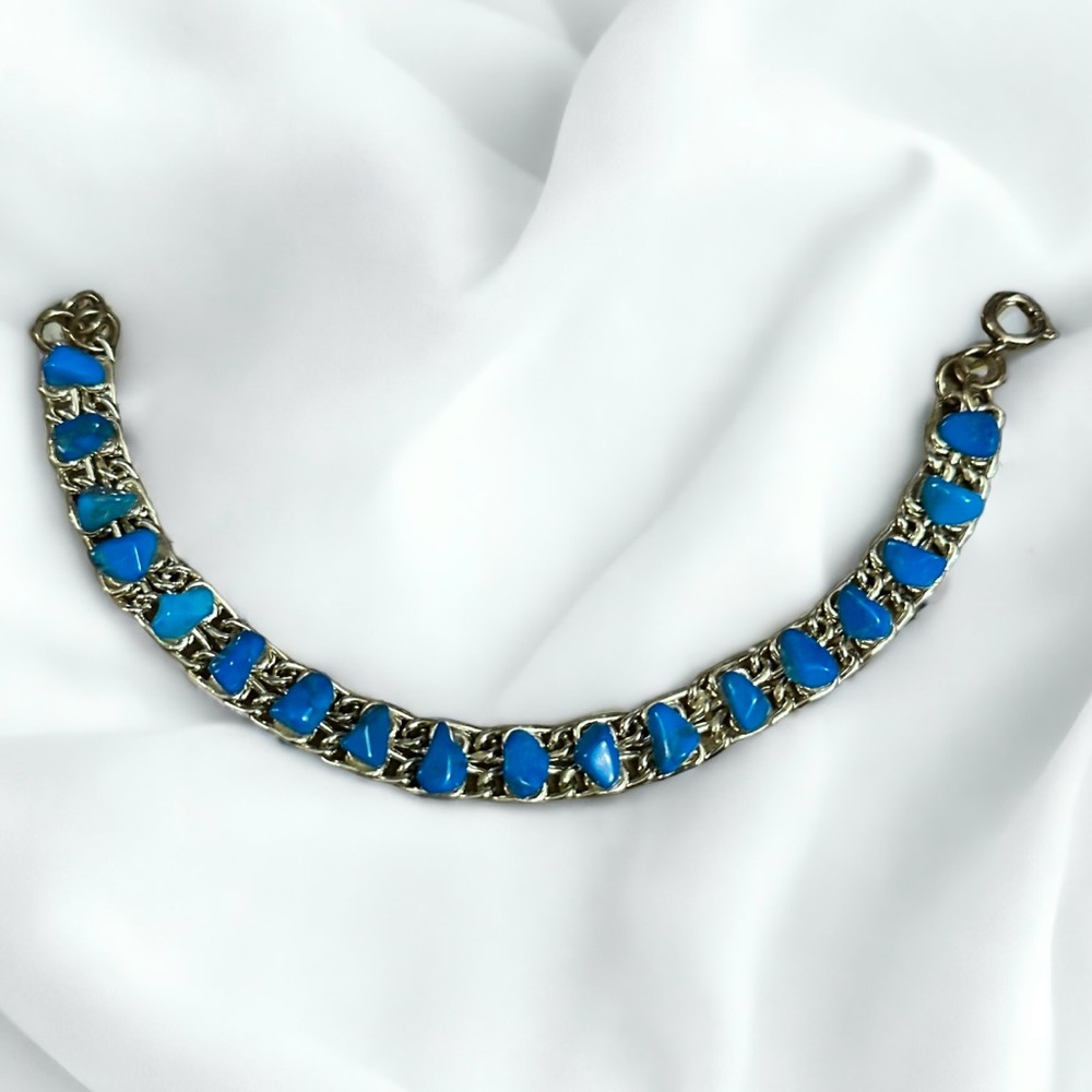 Vintage turquoise double chain bracelet